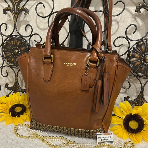 COACH Legacy Mini Tanner Pyramid Stud Crossbody RARE! Brown GUC! - Picture 2 of 15